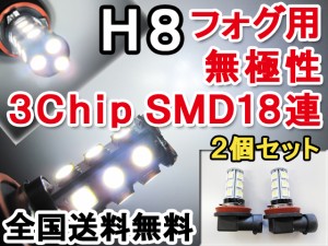 フォグランプ用 / LED / H8/3chip/SMD/18連[白/ホワイト][無極性]2個セット / 送料無料 互換品