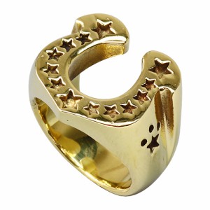 ホースシューリング メンズ 指輪 ピンキーリング 馬蹄 スター 星 ゴツめ 太め 金色 ゴールドブラス 真鍮 送料無料 おしゃれ 人気メンズア