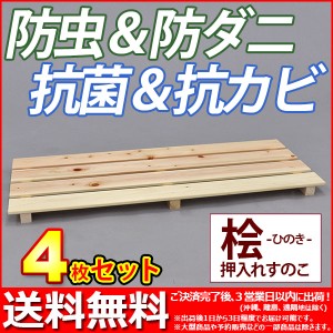 『国産桧 押入れ すのこ』(4枚セット) 幅80cm 奥行き33cm 高さ3.6cm 送料無料 日本製ひのきを使用したシンプルなスノコ (YH-9H)