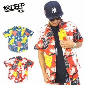 10DEEP テンディープ 半袖シャツ メンズ 総柄 42TD3230 B系ファッション HIPHOP ストリート系 ダンス衣装 レッド ブルー