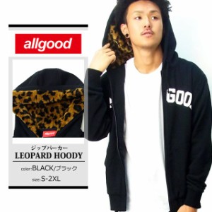 allgood パーカー メンズ 豹柄 ヒョウ柄 ドンキー襟 2WAY B系 パーカー ヒップホップ ストリート系 ダンス衣装