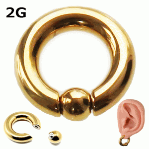 ボディピアス キャプティブビーズリング ゴールドカラー スプリングボール 2G 約6ｍｍ サージカルステンレス 片耳１個売り