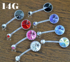 バイオPTFE製 ダブルジュエルボール　ブリリアントカット　バナナバーベル/へそピアス 【14G/1.6mm】(ボディーピアス/ボディピアス）イ・