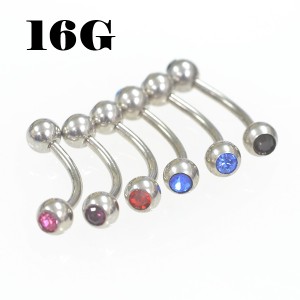 ダブルジュエル バナナバーベル【内径10mmXボール4mm】【16G】 アイブロー/へそピアス サージカルステンレス(ボディーピアス/ボディピア