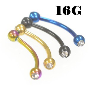 ダブルジュエル バナナバーベル【内径12mmXボール3mm】【16G】 アイブロー/へそピアス サージカルステンレス(ボディーピアス/ボディピア