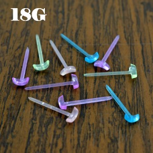 【10本入り】ムーン/月型　カラー 柔らかアクリルピアス 【18G】【軸長10mm】透明ピアス/透ピ/リテーナー/クリアカラーピアス/ボディピア