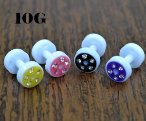 ツートンカラー&ジュエル  アクリル フレッシュトンネル【10G】（ボディピアス/ボディーピアス）イヤーロブ/アウターコンク/トラガス/イ