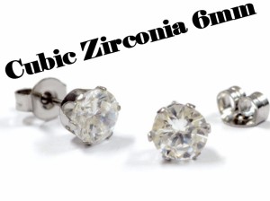 最高級316Lステンレス ピアス 【6mm】  CZ（キュービックジルコニア） ピアスステンレス　ペア売り（両耳分セット）  シンプルピアス