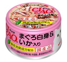 【いなばペット】チャオ　まぐろ白身＆いか入り　８５ｇ