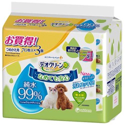 【ユニチャーム】デオクリーン　純水９９％ウェットティッシュ　つめかえ用　７０枚ｘ３個パック