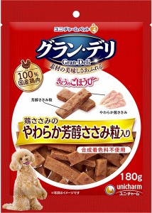 【ユニチャーム】グランデリ　きょうのごほうび　鶏ささみのやわらか芳醇ささみ粒入り　１８０ｇｘ３６個（ケース販売）