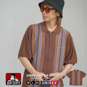 メール便送料無料 BEN DAVIS ベンデイビス マルチストライプ サマーニット ジップアップシャツ 半袖 メンズ STRIPE KNIT ZIP SHIRTS ブラ