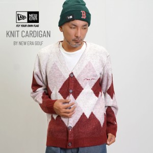 ニューエラ ゴルフ モヘア調ニットカーディガン アーガイル柄 メンズ NEW ERA GOLF KNIT CARDIGAN ARGYLE バーガンディ