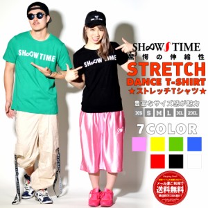 メール便送料無料 Tシャツ メンズ レディース 半袖 SHOOW TIME ショータイム ロゴプリント ストレッチTシャツ 運動 スポーツ ダンス ヨガ