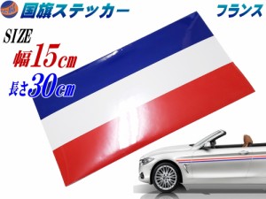 国旗ステッカー (フランス) 幅15cm×30cm 【メール便 送料無料】 延長可能 トリコカラー ラインテープ 長さ300mm 艶有り グロスカラー カ