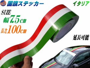 国旗ステッカー (イタリア) 幅7.5cm×100cm 【メール便 送料無料】 延長可能 トリコカラー ラインテープ 長さ1m 艶有り グロスカラー カ