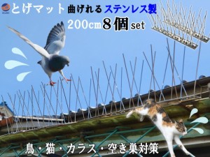 鳥よけ (スパイク8個 200cm)  【メール便 送料無料】鳩よけ 100%ステンレス製 簡単設置 鳥害対策 鳥よけ対策 鳥よけグッズ 鳩よけグッズ 