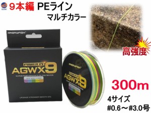 PEライン 9編 【メール便 送料無料】 300m 9本編み マルチカラー 強力 釣り糸 高強度 高感度 高飛距離 9編み 釣糸 強力PEライン ライン 