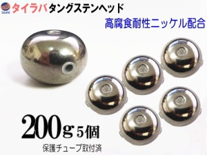 タングステン (無塗装 200g 5個) 【メール便 送料無料】200グラム シルバー タイラバ ヘッド 鯛ラバ シンカー 保護チューブ付 保護チュー