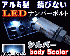 アルミナンバーボルト 銀 【商品一覧】シルバー LEDナンバーボルト 汎用 防水 バイク LEDナンバー灯ボルト LED内臓ボルト 汎用品 ナンバ