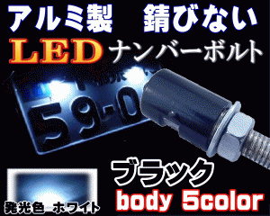 アルミナンバーボルト 黒 【商品一覧】ブラック LEDナンバーボルト 汎用 防水 バイク LEDナンバー灯ボルト LED内臓ボルト 汎用品 ナンバ