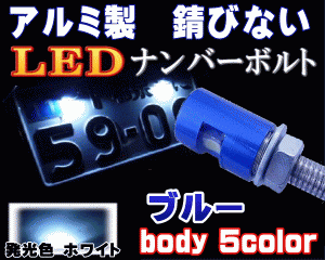 アルミナンバーボルト 青 【商品一覧】ブルー LEDナンバーボルト 汎用 防水 バイク LEDナンバー灯ボルト LED内臓ボルト 汎用品 ナンバー