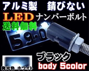 アルミナンバーボルト 黒 【メール便 送料無料】 ブラック LEDナンバーボルト 汎用 防水 バイク LEDナンバー灯ボルト LED内臓ボルト 汎用