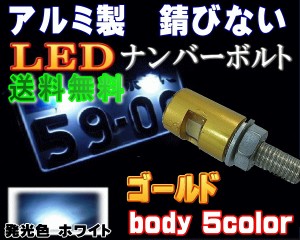 アルミナンバーボルト 金 【メール便 送料無料】 ゴールド LEDナンバーボルト 汎用 防水 バイク LEDナンバー灯ボルト LED内臓ボルト 汎用