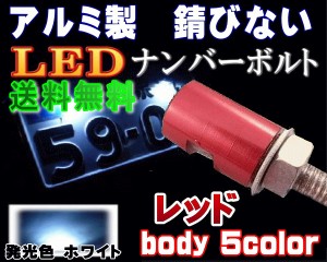 アルミナンバーボルト 赤 【メール便 送料無料】 レッド LEDナンバーボルト 汎用 防水 バイク LEDナンバー灯ボルト LED内臓ボルト 汎用品