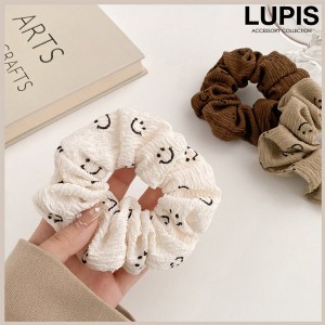 スマイルマークシュシュ【シュシュ ヘアアクセサリー スマイルマーク アイボリー モカ ブラウン シンプル かわいい 激安 lupis ルピス】