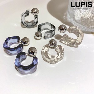 ピアス レディース フープピアス アクリル クリア 変形 カジュアル 大人 メタルボール 韓国っぽ 激安 LUPIS ルピス