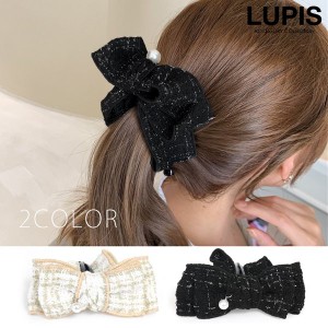 バナナクリップ ヘアクリップ リボン ツイード ガーリー 大人 かわいい 上品 秋 冬 おしゃれ フォーマル 激安 lupis ルピス