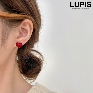 ピアス レディース ハート シンプル ぷっくり ワンポイント かわいい ガーリー レッド 激安 lupis ルピス