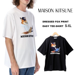 メゾンキツネ Tシャツ メンズ 半袖 MAISON KITSUNE プリント 刺繍 ラウンドネック 丸襟 FOX コットン