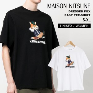 メゾンキツネ Tシャツ メンズ レディース 半袖 MAISON KITSUNE DRESSED FOX ワンポイント ラウンドネック コットン