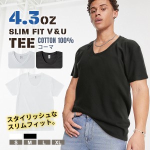 tシャツ メンズ レディース 半袖 スリム Vネック Uネック トラス turss 4.3オンス 無地 定番 天竺 ホワイト ブラック シンプル コットン 