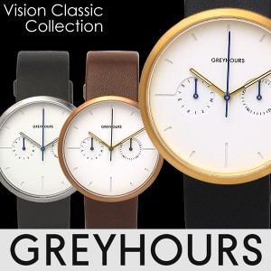 GREYHOURS グレイアワーズ 腕時計 ヴィジョンクラシック ユニセックス クオーツ 5気圧防水 曜日・日付表示 フランス製ラムレザー ステン
