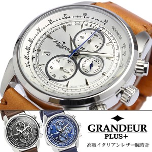 GRANDEUR PLUS＋ グランドール プラス メンズ 腕時計 クロノグラフ イタリアンレザー カレンダー 本革 10気圧防水 GRP001W