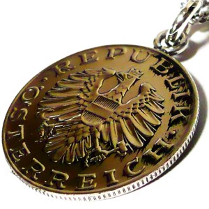 【 オーストリア 10シリング】【コイン直径2.5cm】 コイン + チタン ネックレス チェーン 純チタン チタンネックレス チタンチェーン 40c