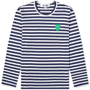 送料無料 コムデギャルソン Tシャツ P1T052 Navy/White トップス 長袖 グリーンハート COMME des GARCONS