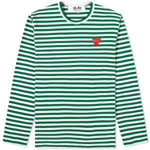 送料無料 コムデギャルソン Tシャツ P1T164 Green/White トップス 長袖 レッドハート COMME des GARCONS