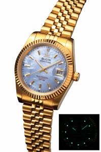 送料無料 エルジン/ELGIN 自動巻き 腕時計 ゴールドIPメッキ 天然貝パール文字盤 FK1428G-CL
