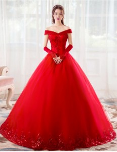 HS203 ウェディングドレス　ブライダル.イブニング.ロングドレス..プリンセス.発表会　白/赤ドレス　大きいサイズ〜7L 