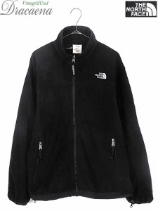 古着 ジャケット 90s The NorthFace ノースフェイス シンプル ロゴ 刺しゅう ジップアップ フリース ジャケット 黒 M