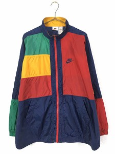 古着 90s NIKE ナイキ マルチ カラー ナイロン ジャケット ロゴ スウォッシュ 刺しゅう ワンポイント ブルゾン L 古着の通販は