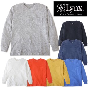 【送料無料】紳士 メンズ Lynx/リンクス 長袖 Tシャツ 綿100％ クルーネック 胸ポケット M L LL yg-0001【メール便対応】