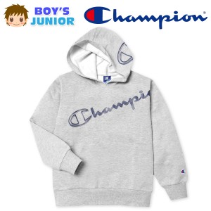 【送料無料】男児 ジュニア 裏起毛 長袖 パーカー Champion あったか 保温性 スウェット 子供服 td-0702a-gy【メール便対応】