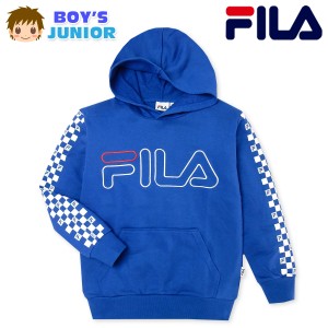 【送料無料】男児 ジュニア 裏毛 プルパーカー FILA/フィラ スウェット ブロックチェック柄 ロゴ刺繍 子供服 男の子 140cm 150cm 160cm t