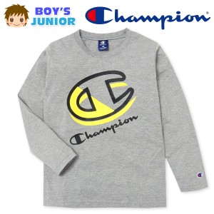 【送料無料】男児 ジュニア 天竺 長袖 Tシャツ Champion/チャンピオン 刺繍 綿混 子供服 男の子 td-0511a-gy【メール便対応】