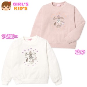 【送料無料】女児 キッズ 裏毛 長袖 トレーナー 花 ネコ 子供服 女の子 nw-1115【メール便対応】